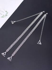 2 piezas/set para mujeres Tira de sujetador con tres filas con diseño de diamante de imitación , Sujetador invisible con tira , nupcial de metal Tira bandolera Accesorio - Plateado - Ver 3