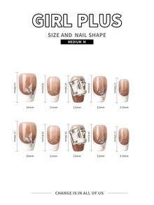 GIRL PLUS [中號] 高貴優雅的法式手工定制可穿戴鑽石美甲貼片,10片裝,適用於派對和日常穿著 - 彩色 - 查看 5