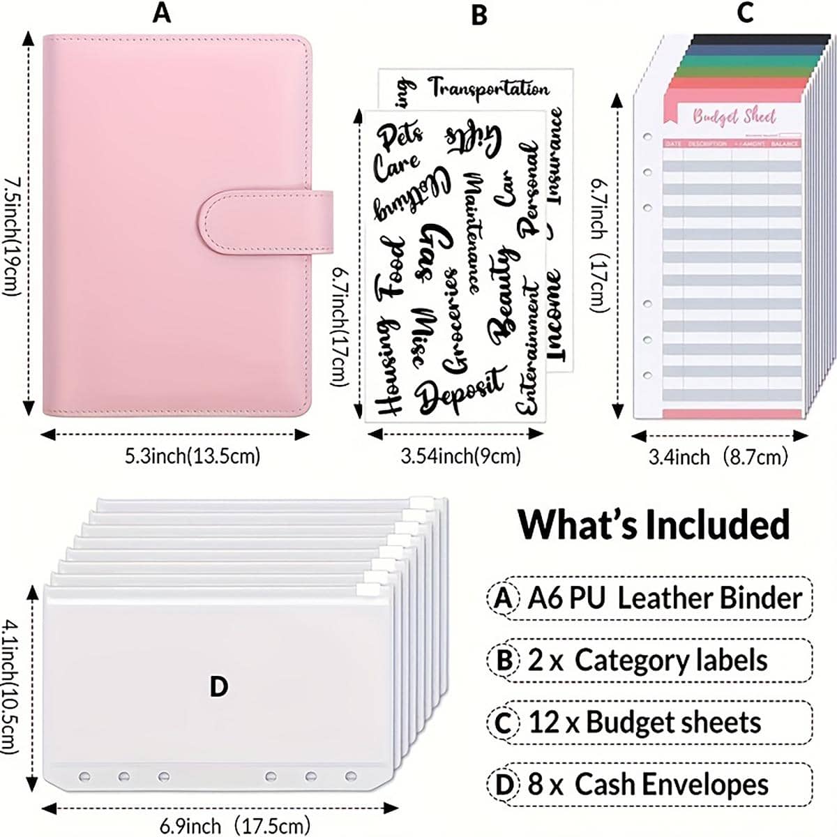 Black A6 Notebook Set, Cover + 8 File Bags + 2 English Stickers + 12