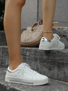 2023年新款網紋風格潮流百搭女鞋,防滑舒適,耐磨戶外運動鞋 - 白色 - 查看 2