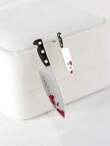 Bạc 925 Kim tiêm Creative Không đối xứng Hoa tai Thiết kế Của Dao & Cô gái Cho Halloween - Nhiều màu - Xem 2