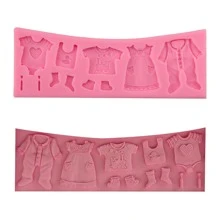 1 件粉紅色液體矽膠模具,具有多種嬰兒衣服和鞋子形狀,用於巧克力、軟糖、蛋糕烘焙和黏土 Diy 工藝工具 - 粉色 - 查看 6