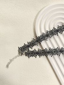 1pc Sweet Cool Black Lace Collar Necklace For Women, Fashionable Style