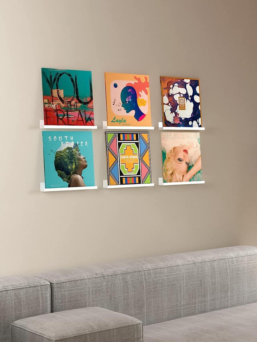 1個白色亞克力黑膠唱片架,掛壁式cd展示架