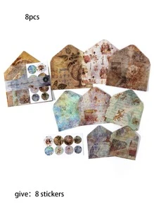 16入組/套(8信封+8郵票貼紙)迷你復古和精美拼貼畫風格材料適用於日誌和剪貼簿,可撕貼紙,合適的適用於瓶裝飾用品,行李裝飾用品 - 星空 - 查看 1