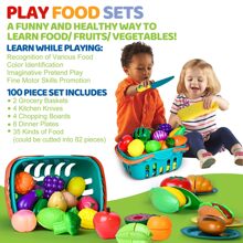 100 PCS Cutting Play Food Toy for Kids Kitchen, Pretend Food Toys for Toddlers, Play Kitchen Toys Accessories with 2 Baskets, Fake Food/Fruit/Vegetable, Birthday Gifts for 2 3 4 5 Years Old Boys Girls - 彩色 - 查看 7