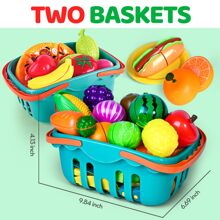 100 PCS Cutting Play Food Toy for Kids Kitchen, Pretend Food Toys for Toddlers, Play Kitchen Toys Accessories with 2 Baskets, Fake Food/Fruit/Vegetable, Birthday Gifts for 2 3 4 5 Years Old Boys Girls - 彩色 - 查看 3