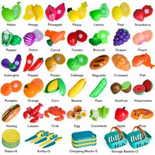 100 PCS Cutting Play Food Toy for Kids Kitchen, Pretend Food Toys for Toddlers, Play Kitchen Toys Accessories with 2 Baskets, Fake Food/Fruit/Vegetable, Birthday Gifts for 2 3 4 5 Years Old Boys Girls - 彩色 - 查看 2