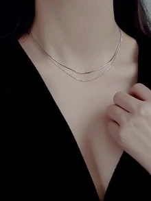 1入組優雅和極簡風格S925純銀雙層頸鏈,完美適用於女性日常穿著和宴會,理想禮品選擇