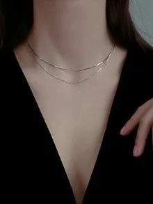 1入組優雅和極簡風格S925純銀雙層頸鏈,完美適用於女性日常穿著和宴會,理想禮品選擇