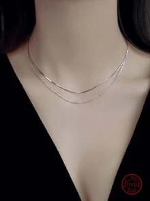 1入組優雅和極簡風格S925純銀雙層頸鏈,完美適用於女性日常穿著和宴會,理想禮品選擇