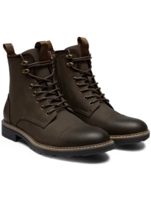 SHOESMALL Men's Fashionable High Top Work Boots Motorcycle Combat Ankle Dress Boots Casual Boots For Men Valentine's Day Date Shoes - BMY8033A-深棕色 - 查看 4