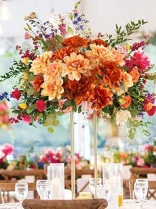 3Pcs Artificial Fall Flowers9 Heads Silk Fake Mums Flowers Faux Chrysanthemum Orange Flowers For Home Fireplace Table Centerpieces Flower Arrangement Fall Decor - Beige - View 1