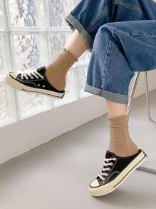 5pairs Women's Fashionable & Versatile Mid-Calf Socks With Lace Trim, Simple Design For Everyday Use, Fall - Multicolor - View 2