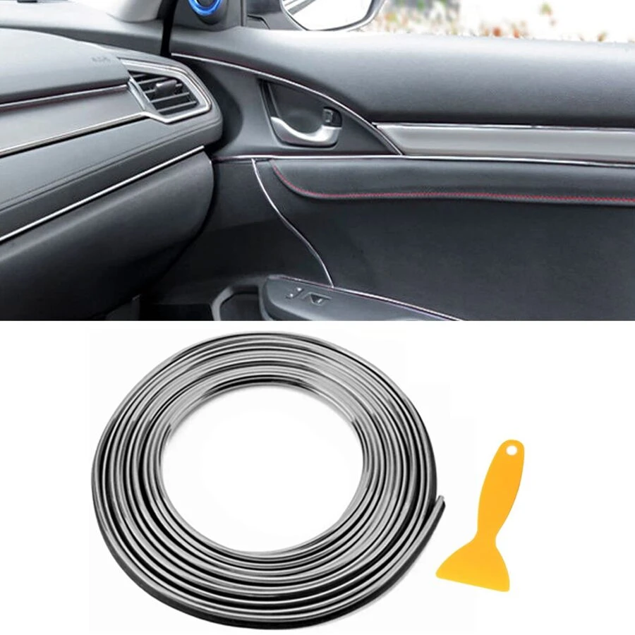 5m Chrome Plated Strip Line For Car Interior Decoration, Used For Car Doors, Central Control Console Gap, Instrument Panel Decoration - Silver - View 1
