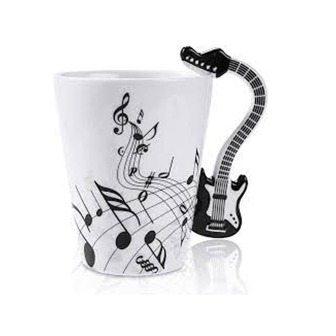 Taza de Céramica con Mango en Forma de Guitarra Electrica Negra