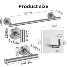 5入組/套免打孔浴室配件,不鏽鋼五金套件,包括毛巾架套裝、壁掛毛巾架、紙巾盒、壁掛掛鉤 - 銀色 - 查看 4