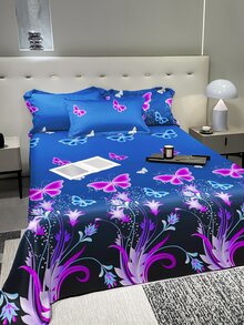 1pc Fashionable Simple Style Moire Printed Bedding Sheet With Butterfly, Flower, Heart Patterns For Dormitory, Bedroom, Bedding Home Textile, Bed Linen - Multicolor - View 2