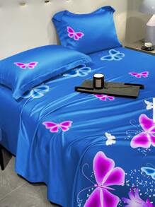 1pc Fashionable Simple Style Moire Printed Bedding Sheet With Butterfly, Flower, Heart Patterns For Dormitory, Bedroom, Bedding Home Textile, Bed Linen - Multicolor - View 1