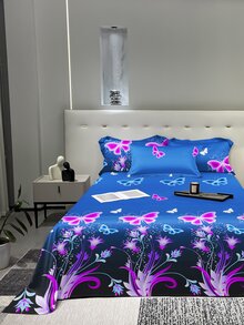 1pc Fashionable Simple Style Moire Printed Bedding Sheet With Butterfly, Flower, Heart Patterns For Dormitory, Bedroom, Bedding Home Textile, Bed Linen - Multicolor - View 4