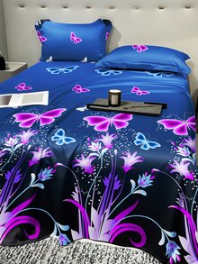 1pc Fashionable Simple Style Moire Printed Bedding Sheet With Butterfly, Flower, Heart Patterns For Dormitory, Bedroom, Bedding Home Textile, Bed Linen - Multicolor - View 5