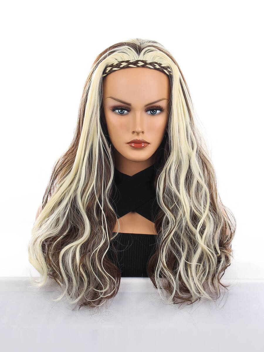 長捲髮假髮合成半頭套頭帶22吋高溫纖維接髮耐熱模擬頭皮時尚頭套萬聖節裝扮角色扮演