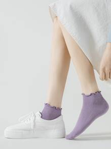 8pairs/Pack Random Color Sweet & Cute Japanese Style Frill Edges Simple Fashion Lady's Ankle Socks - Multicolor - View 8