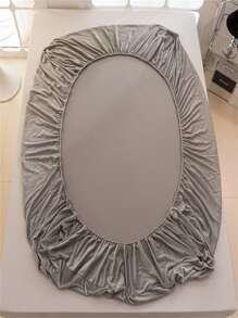 1pc Grey Plush Fitted Sheet, Soft & Comfortable Bedding Sheet For Bedroom, Guest Room, Dorm Room Use In Winter - Grey - View 8