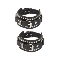2 cái/bộ Da Băng tay Vòng tay Cổ tay áo Goth Gothic Punk Vòng tay NỮ Nam Gai Đinh tán Nghiên cứu Nhẫn Hóa trang Rock Không giới tính Đồ trang sức - màu đen - Xem 1