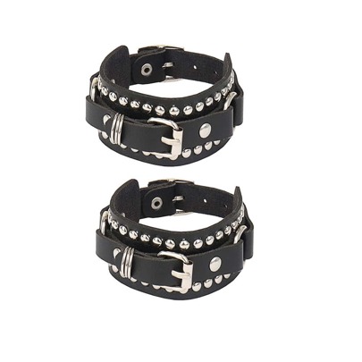 Bộ 2 vòng tay da dạng cuff phong cách Gothic Punk, đính đinh nhọn tán đinh, vòng tay bangle cosplay rock unisex cho nam và nữ