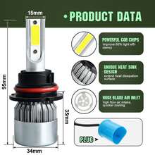 2入組/包9007LED頭燈燈泡,300%亮度,大功率,遠光燈,鹵素替代品,6000K酷白色 - 9007 - 查看 4