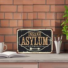 1個無框金屬藝術品牌,寫着“瘋人院”,適用於客廳、酒吧、餐廳、辦公室、農場,尺寸為7.9*11.9英寸 - 黑色 - 查看 2