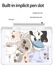 可愛的漫畫魚和貓印花矽膠平板電腦套,帶筆筒,防震,支援睡眠/喚醒功能,與三星ipad兼容 - 彩色 - 查看 3