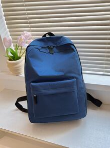 Casual Large Capacity Backpack Style Fashion Girl Boy Korean Version Solid Color Simple College Student Schoolbag Travel Backpack - Blue - View 9