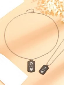 ATLVXJL 2pcs/Set Couple Matching Bracelets Crown Heart Love Glow In The Dark Letter HER KING & HIS QUEEN Stainless Steel Chain Charm Necklace Valentine's Day Gift Couple Gifts,Mom,Mother,Mother's Day,Gift - Multicolor - View 7