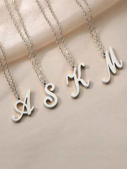 1條不銹鋼極簡風26個英文字母吊墜項鍊,姓氏首字母貼頸項鍊