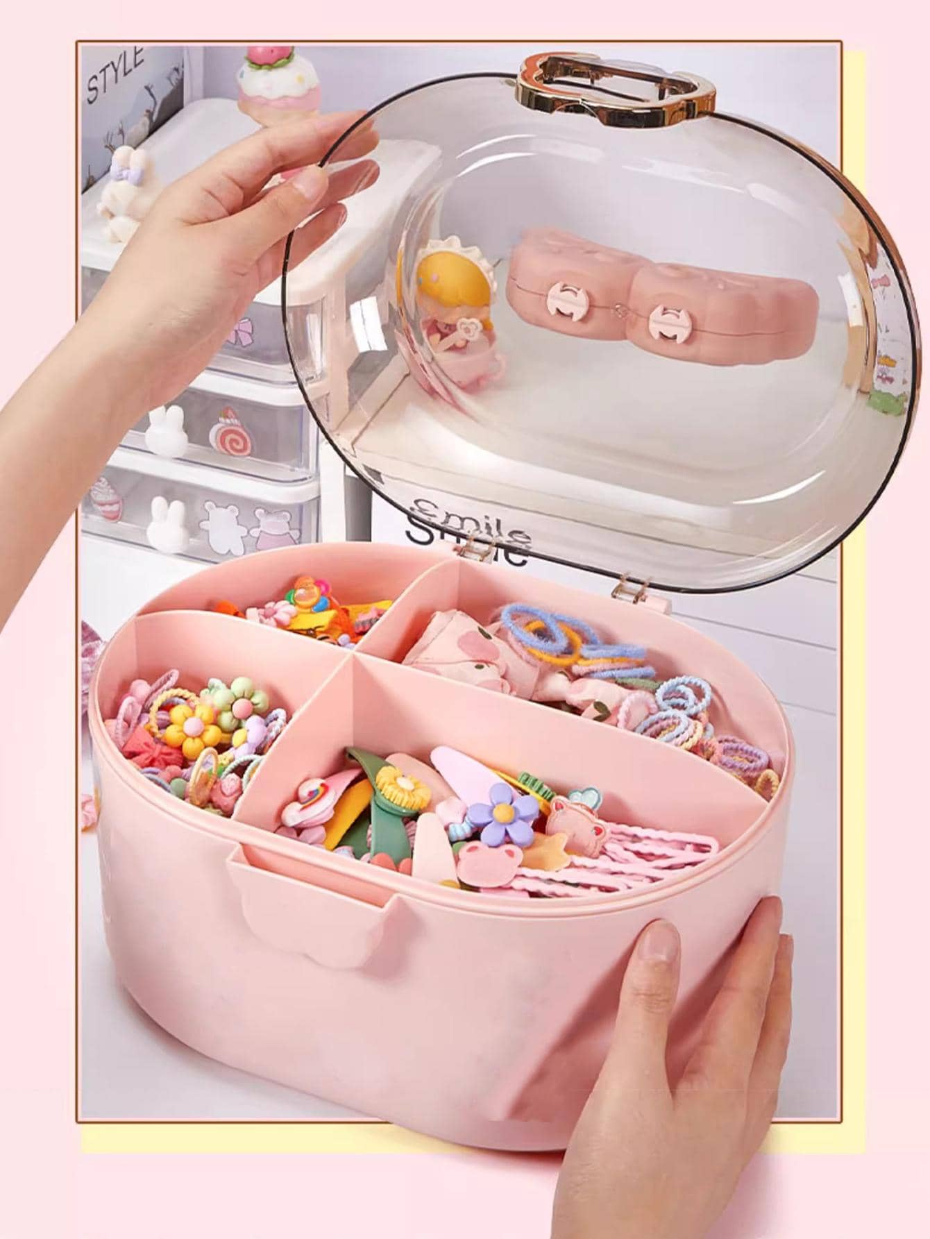 1pc Transparent Cute Jewelry Organizer Box With Dividers For Hair