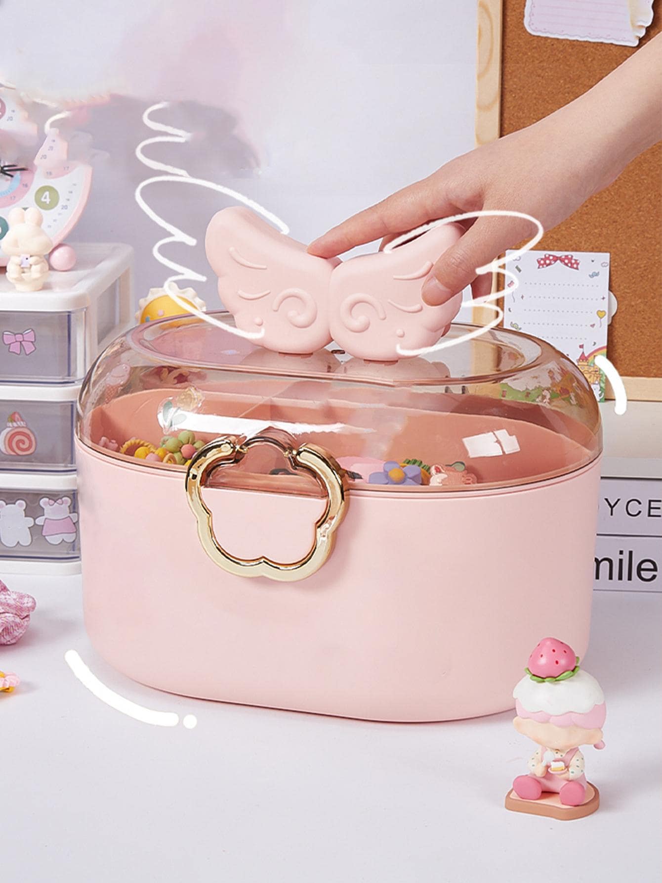 1pc Transparent Cute Jewelry Organizer Box With Dividers For Hair