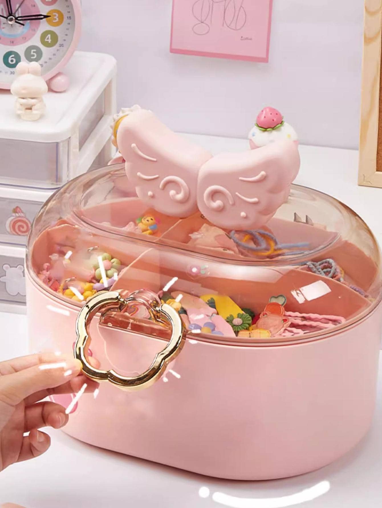 1pc Transparent Cute Jewelry Organizer Box With Dividers For Hair