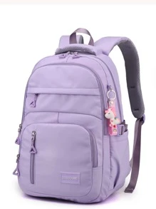 Alphabet Patch Detailing Large Capacity Backpack With Shoulder Strap Decorative PendantSchool Backpack,School BagClassic,CasualFor Teen Girls Women College Students,Rookies & White-Collar WorkersMiddle School, High School,Work,Business,Commute,Outdoors, Travel, Outings,Back To SchoolSchool Backpack,School Bag,School Bookbag,Big Backpack,Large Capacity,Laptop Compartment,Portable, Suitable For Teen Girls Women College Students, Perfect For Back To School,First Day Of School,College,Middle School, High School - Purple - View 2