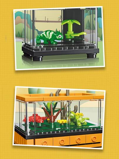 34pcs Lizard Diy Building Blocks Puzzle Educational Toy Set For Home Decoration, Desktop Ornament, And Aquarium Ornament Room Decoration,Toys,Building Blocks,Building Bricks