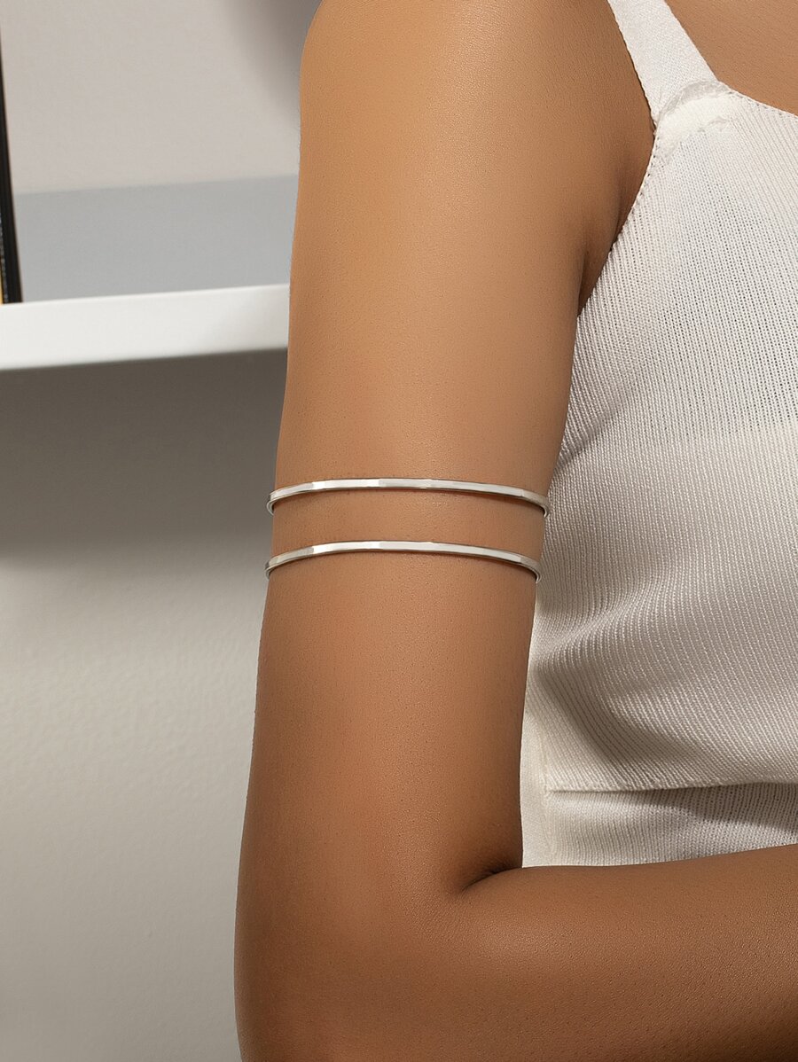 1pc Simple Punk Style Adjustable Open Bangle Bracelet - Silver - View 1
