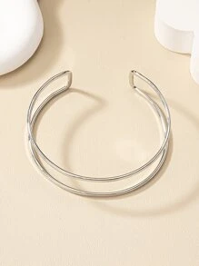 1pc Simple Punk Style Adjustable Open Bangle Bracelet - Silver - View 2
