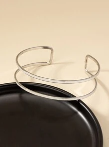 1pc Simple Punk Style Adjustable Open Bangle Bracelet - Silver - View 4