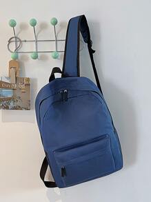 Casual Large Capacity Backpack Style Fashion Girl Boy Korean Version Solid Color Simple College Student Schoolbag Travel Backpack - Blue - View 7