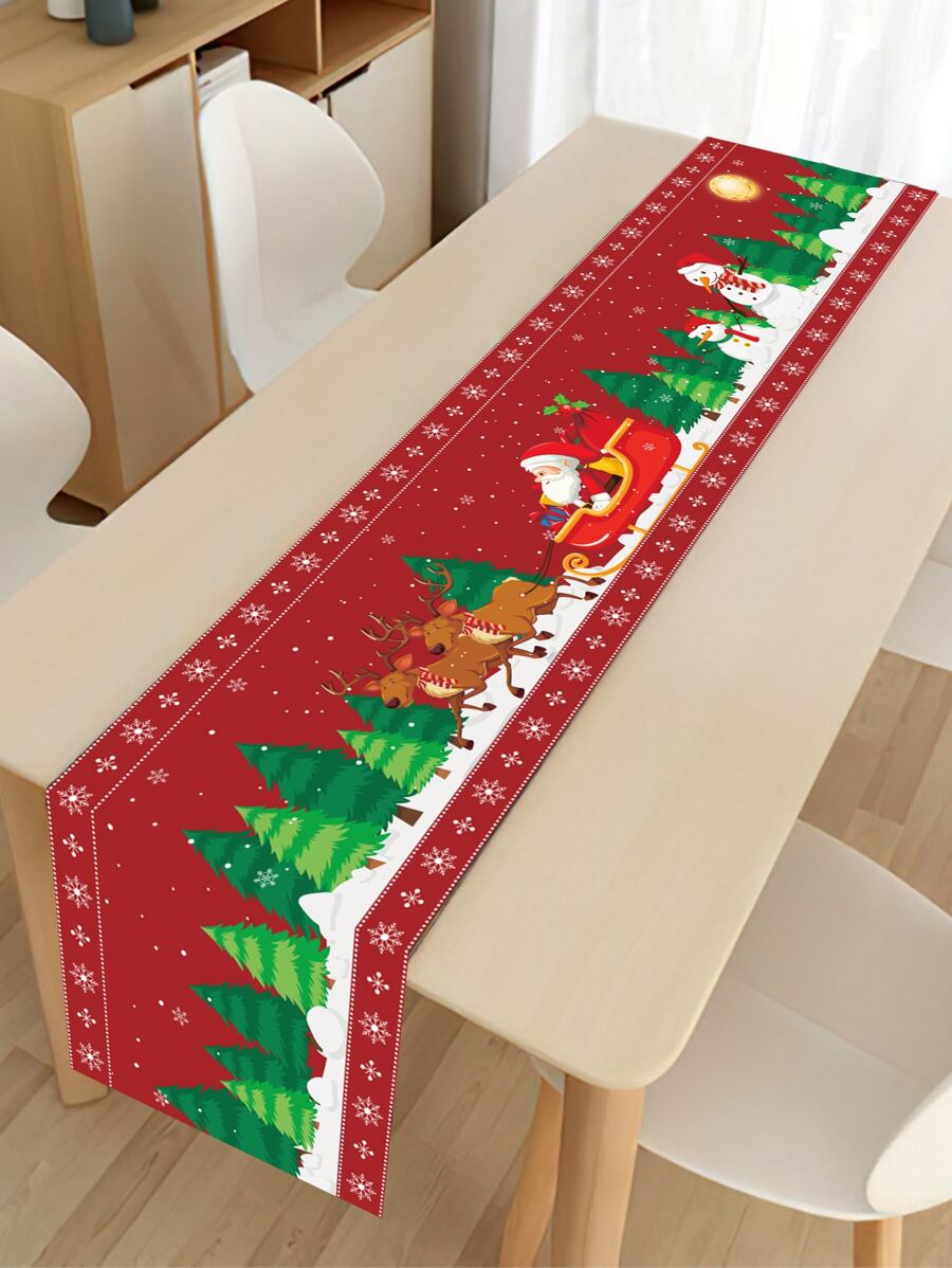 1 Pezzo Tovaglia Rossa Decorativa Natale Merry Christmas In Poliestere Per Il Tavolo Di Casa - Multicolore - Visualizzare 1