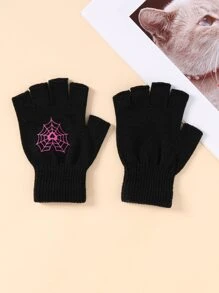 1 par de guantes sin dedos de red de pesca con forma de corazón estilo Y2K para mujer, para Halloween, San Valentín, verano - Negro - Ver 3