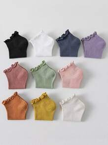 8pairs/Pack Random Color Sweet & Cute Japanese Style Frill Edges Simple Fashion Lady's Ankle Socks - Multicolor - View 2