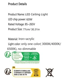 85~265V Modern LED Ceiling Light 6 Ring LED Black Ceiling Light, Lighting Fixture Ceiling Light For Kitchen, Living Room, Bedroom, Laundry No-dimmable - Black - View 8