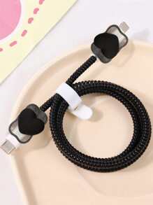 1.5米愛心設計的收纜器套裝,保護帶有適配器的充電器線,與iphone 20w快速充電數據線相容 - 黑色 - 查看 2